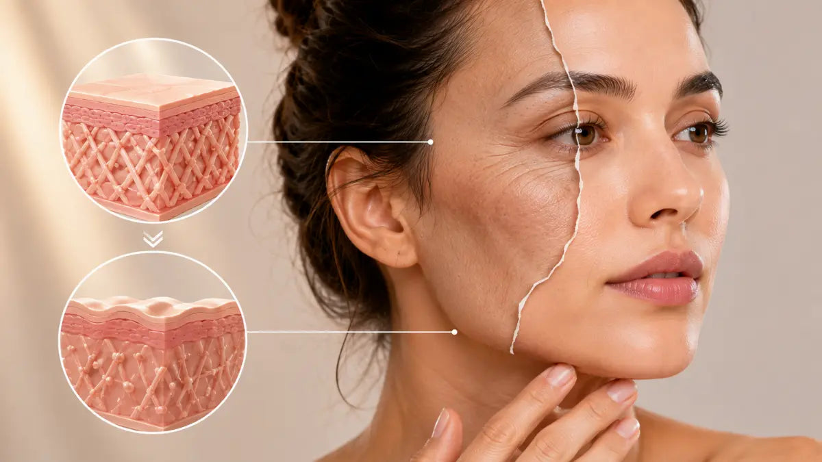 Woman showing visible Collagen Loss through fine lines, reduced firmness, and changes in skin texture.