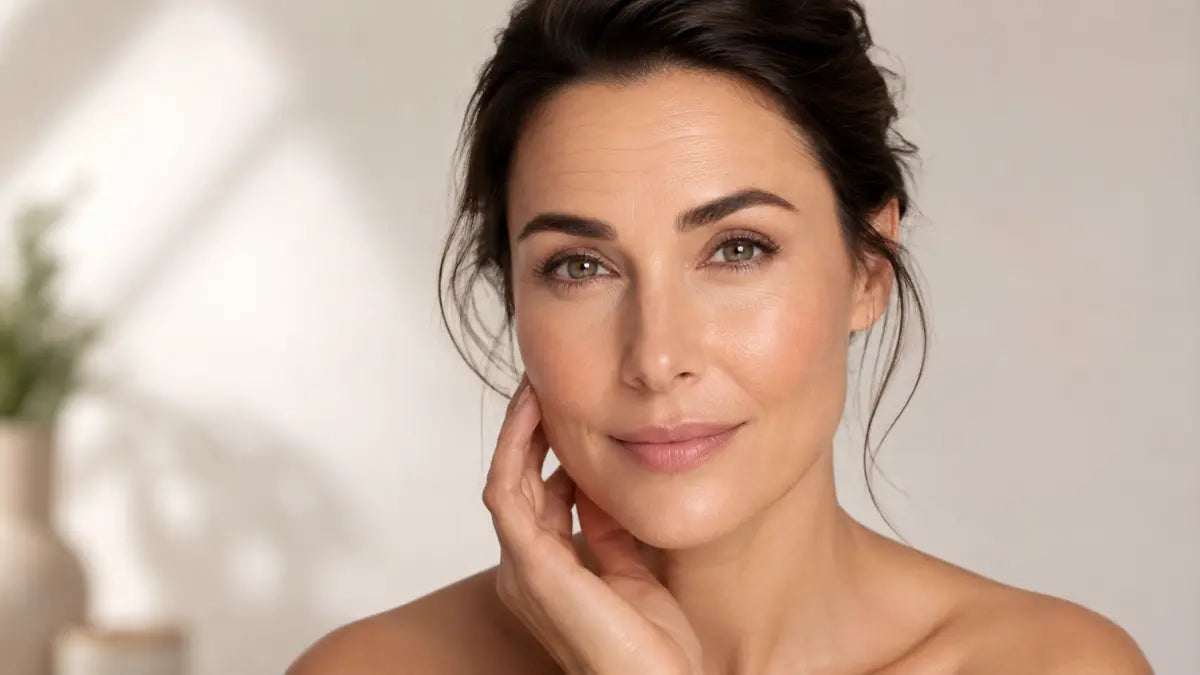 Woman with visible Forehead Lines showing fine texture, dryness, and early signs of aging across the forehead.