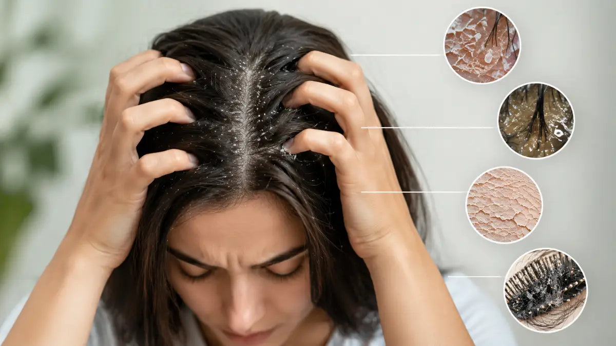 Healthy woman touching her scalp illustrating Itchy Scalp Causes and proper scalp care.