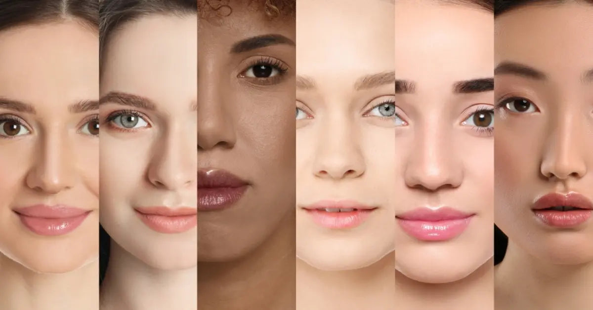 Close up photos of different faces representing various Skin Types