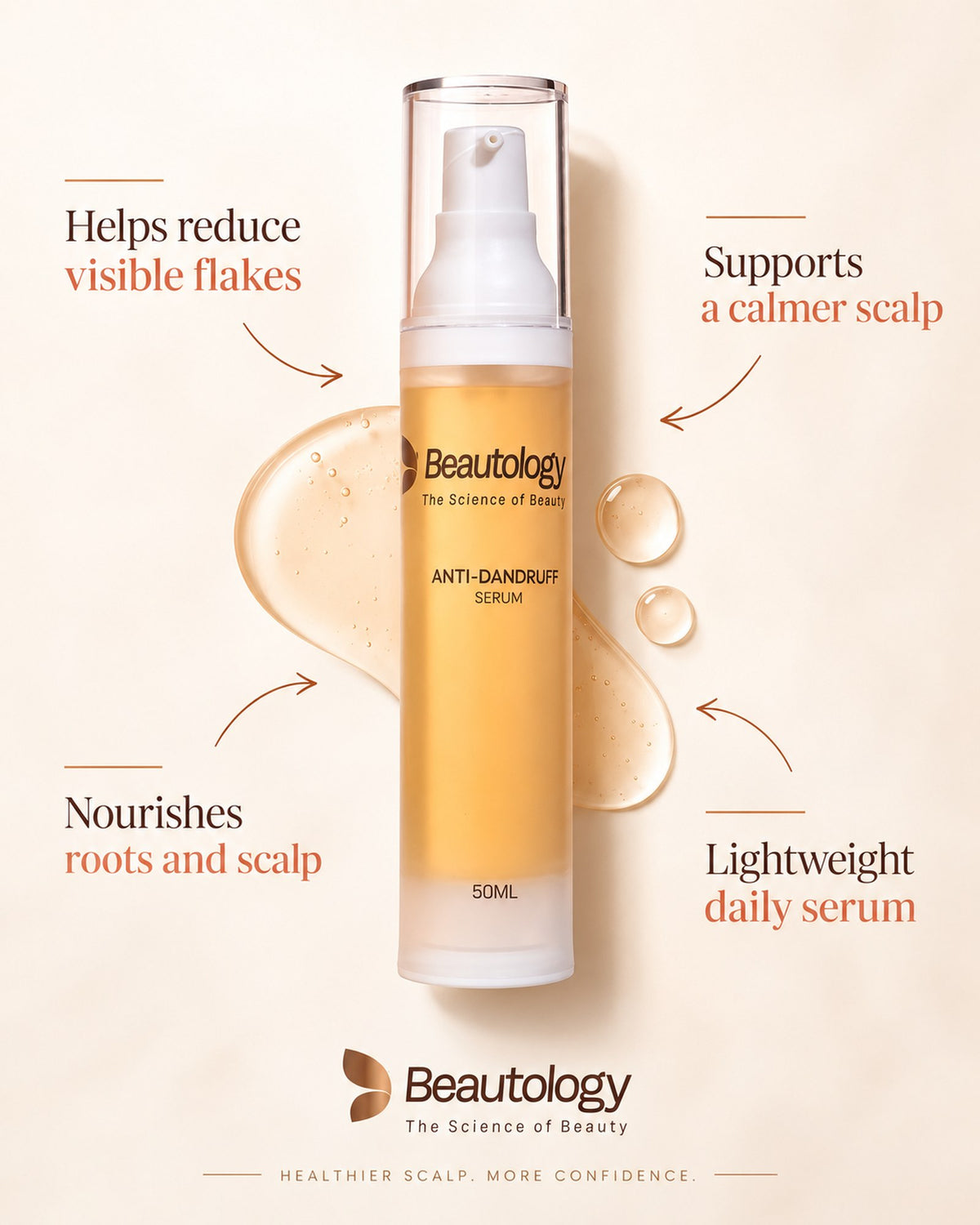 Anti-Dandruff Serum at a glance: helps reduce visible flakes, supports a calmer scalp, nourishes roots, lightweight daily serum